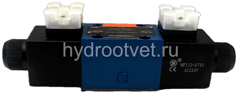 4WE6J61/CW220-50N9K4 - Гидрораспределитель золотниковый Ду 6 с электроуправлением, схема J (34), электроуправление W230, возврат - пружинный