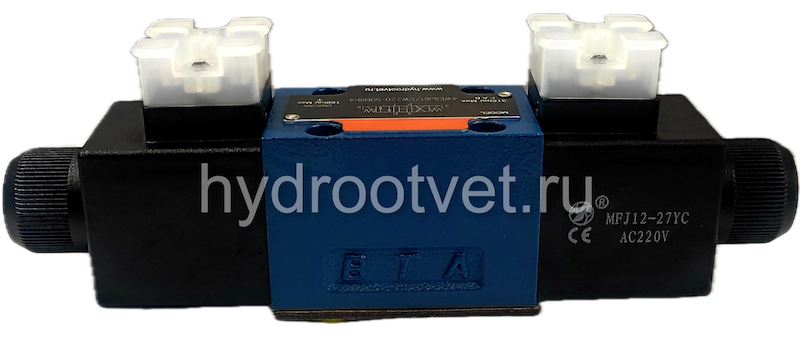 4WE6J61/CW220-50N9K4 - Гидрораспределитель золотниковый Ду 6 с электроуправлением, схема J (34), электроуправление W230, возврат - пружинный