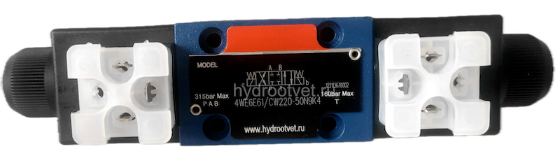 4WE6E61/CW220-50N9K4 - Гидрораспределитель золотниковый Ду 6 с электроуправлением, схема E (44), электроуправление W230, возврат - пружинный