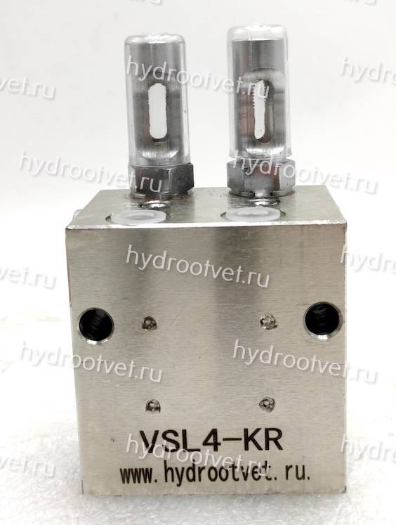 VSKV8-KR - Питатель для двухлинейных систем смазки с рабочим давлением 400 бар, количество выходов 8, максимальная доза 1,5 мл/цикл, с регулятором и индикатором