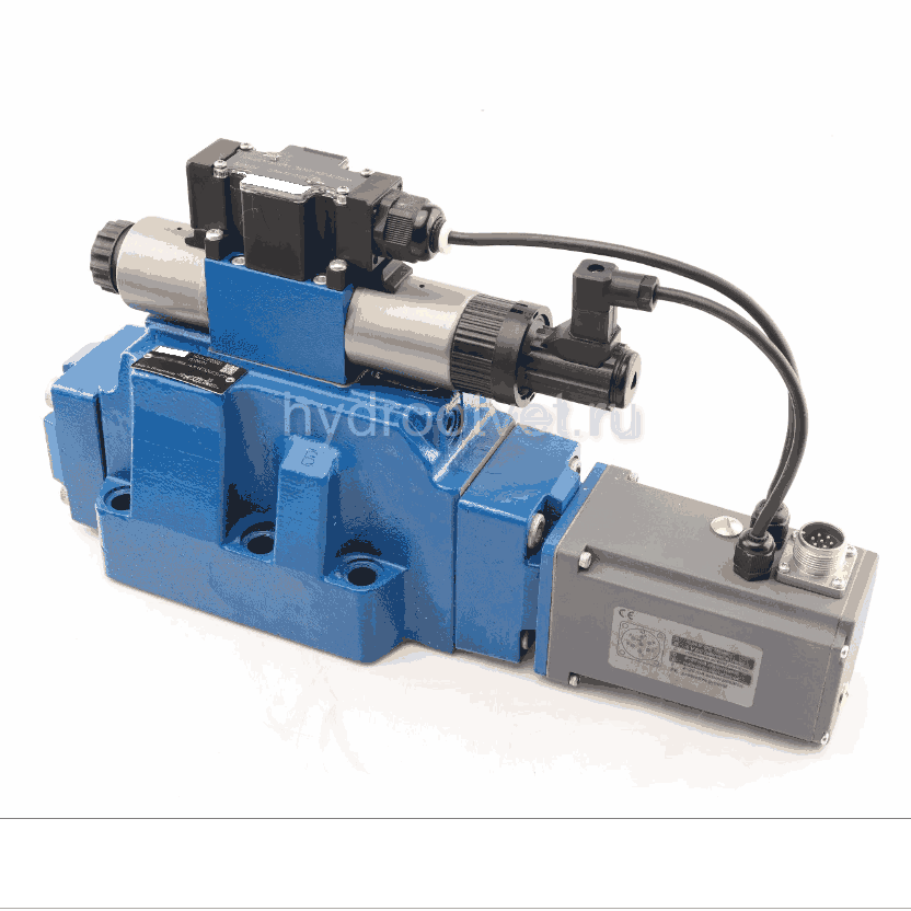 4WRTE25V350L-4X/6EG24ETK31/A1M - Пропорциональный быстродействующий распределитель с обратной связью по положению золотника и со встроенным усилителем (OBE), Ду25, A1 = ±10 В, номинальный расход 350 л/мин, схема V, каналы управления ET = X и Y - внутренни