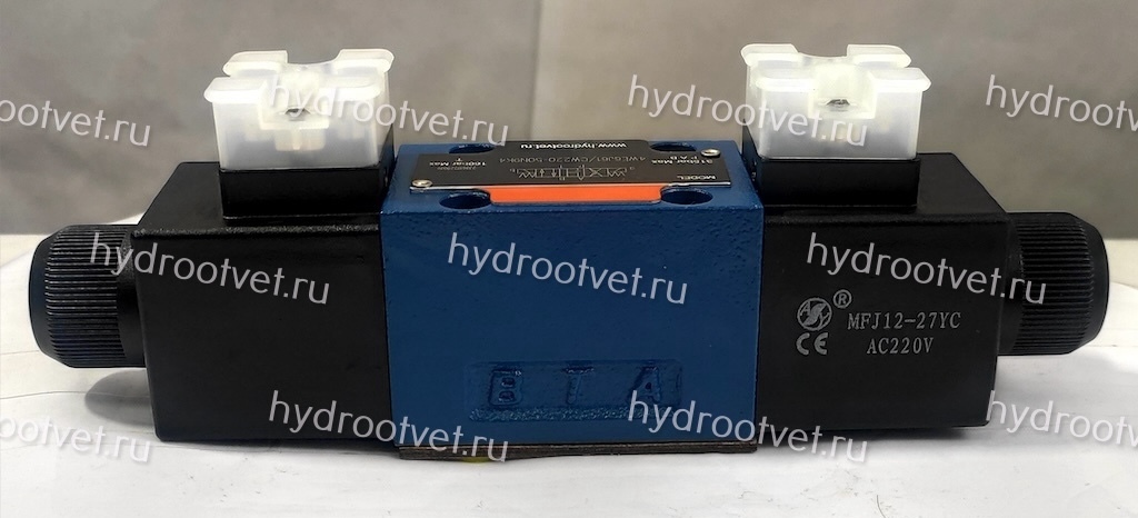 4WE6J61/CW220-50N9K4 - Гидрораспределитель золотниковый Ду 6 с электроуправлением, схема J (34), электроуправление W230, возврат - пружинный