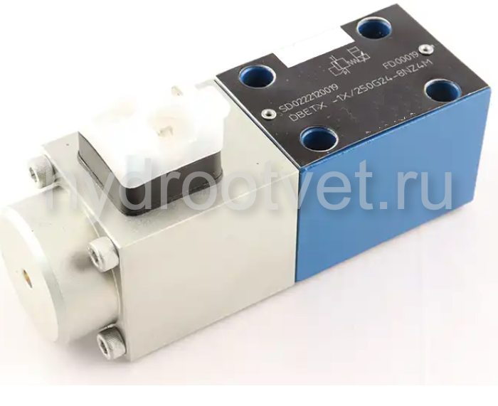 DBETX–1X/50G24–8NZ4M - Пропорциональный предохранительный клапан (расход до 1 л/мин), давление регулировки до 50 бар, сила тока на катушке 0.8 A max