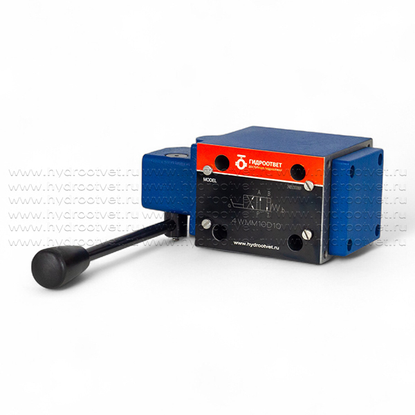 4WMM10D10 - Гидрораспределитель Ду 10 с ручным управлением, схема D (574А), возврат - пружинный