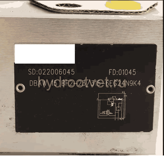DBAW15BF2-2X/200-6EG24N9K4 - Предохранительный блок насоса Ду16 с давлением настройки до 200 бар, с разгрузкой B = открыт с электроуправлением G24