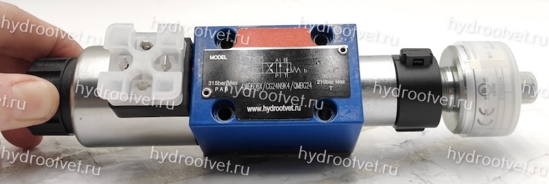 4WE6D6X/СG24N9K4/QMBG24 - Гидрораспределитель с датчиком положения золотника, Ду 6 с электроуправлением, схема D (574А), электроуправление G24, возврат - пружинный