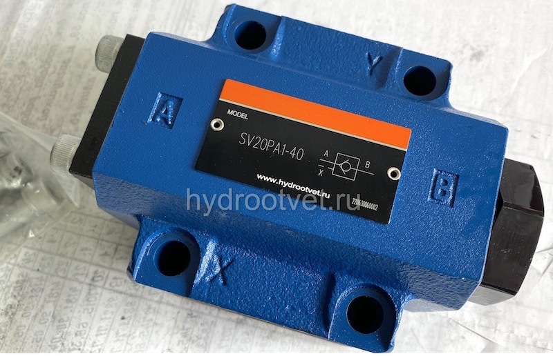 SV20PA1-40 - Гидрозамок для монтажа на плиту Ду20, дренаж - P = нет, А = с предварительным открытием (стандартный вариант), давление открытия 2,5 бар