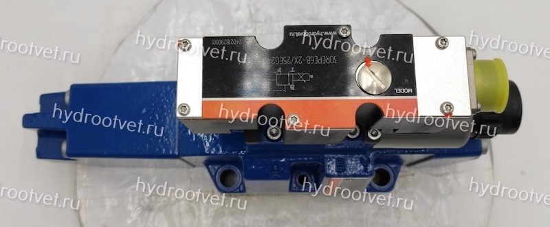 4WRZE16EA150-7X/6EG24ETK31/A1M - Пропорциональный распределитель Ду16 со встроенным усилителем (OBE), номинальный расход 150 л/мин, схема EA, каналы управления ET - X и Y - внутренние, сигнал управления ± 10 В