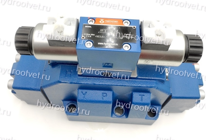 H-4WEH25D6X/6EG24N9ETK4/B10D3 - Гидрораспределитель с электроуправлением Ду25 схема D (574А), напряжение G24, каналы управления ET - X и Y - внутренние
