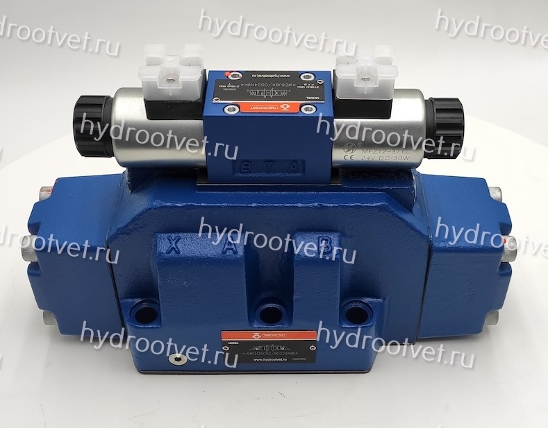 H-4WEH25G6X/6EG24N9K4 - Гидрораспределитель с электроуправлением Ду25 схема G (64), напряжение G24, каналы управления X и Y - внешние