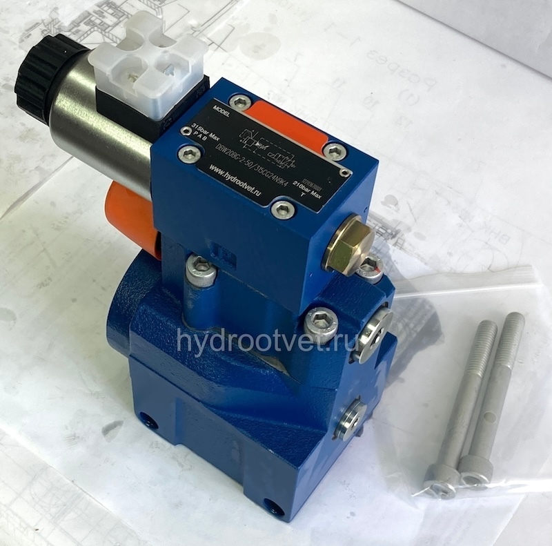 DBW20BG2-5X/315CG24N9K4 - Предохранительный клапан Ду25 с давлением настройки до 315 бар, управление - X и Y - внутренние с разгрузкой B = открыт с электроуправлением G24