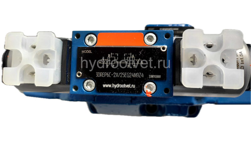 4WRZ32W6-360-7X/6EG24N9ETK4/D3V - Пропорциональный распределитель Ду32 без усилителя, номинальный расход 360 л/мин, схема W6, каналы управления ET - X и Y - внутренние