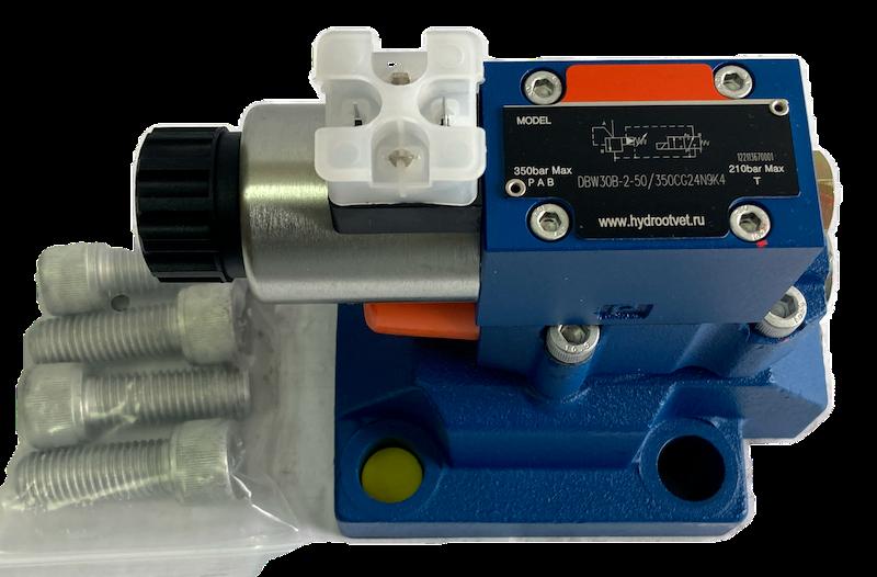 DBW30B2-5X/100CG24N9K4 - Предохранительный клапан Ду32 с давлением настройки до 100 бар, управление - X и Y - внутренние с разгрузкой B = открыт с электроуправлением G24