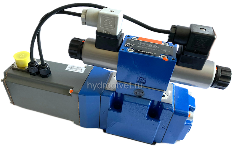 4WRKE10W6-100L-3X/6EG24ETK31/A1D3M - Пропорциональный распределитель с обратной связью по положению золотника и со встроенным усилителем (OBE), Ду10, A1 = ±10 В, номинальный расход 100 л/мин, схема W6-, каналы управления ET = X и Y - внутренние