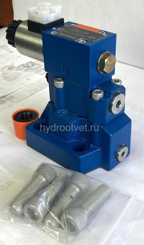 DBW20B2-5X/200YCW110-50N9K4 - Предохранительный клапан Ду25 с давлением настройки до 200 бар, управление - X и Y - внутренние с разгрузкой B = открыт с электроуправлением W110