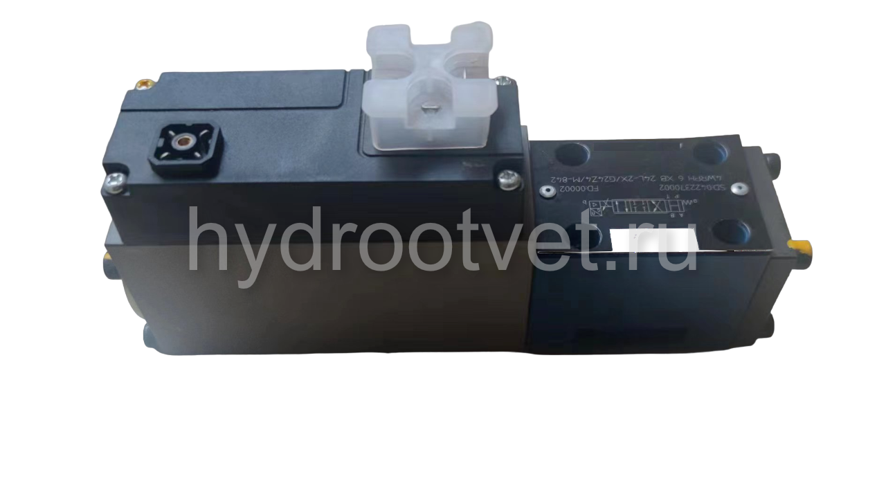 4WRPH6C4B40P–2X/G24Z4/M - Сервораспределитель Ду6 с обратной связью по положению золотника без усилителя, номинальный расход 40 л/мин, характеристика P - прогрессивная, схема C4