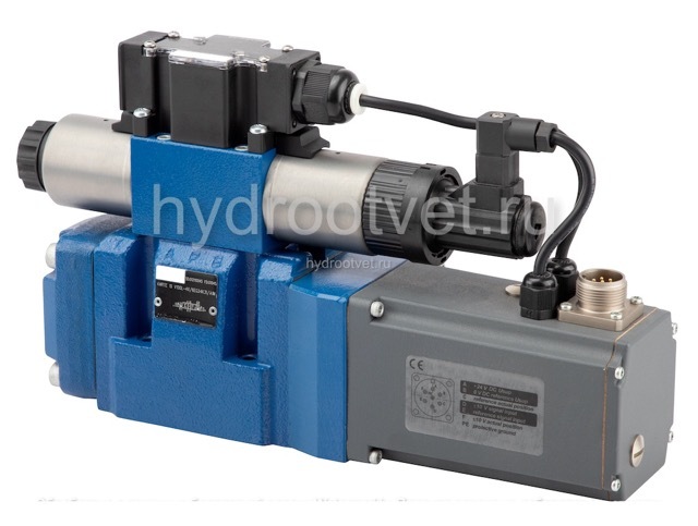 4WRTE10E50L-4X/6EG24ETK31/A1M - Пропорциональный быстродействующий распределитель с обратной связью по положению золотника и со встроенным усилителем (OBE), Ду10, A1 = ±10 В, номинальный расход 50 л/мин, схема E, каналы управления ET = X и Y - внутренние