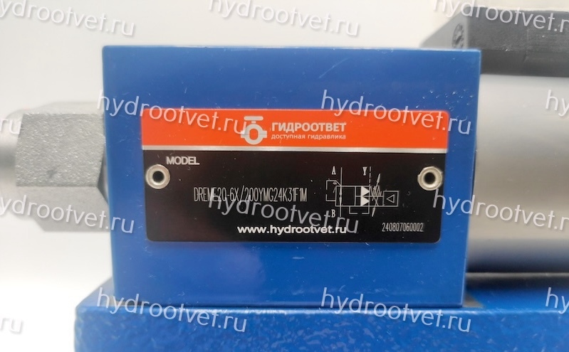 DREM20-6X/200YG24K4V - Пропорциональный редукционный клапана c предохранительным клапаном без усилителя, Ду25, давление регулировки до 200 бар, обратный клапан - есть, уплотнение V = FKM, сигнал управления 1600 мА