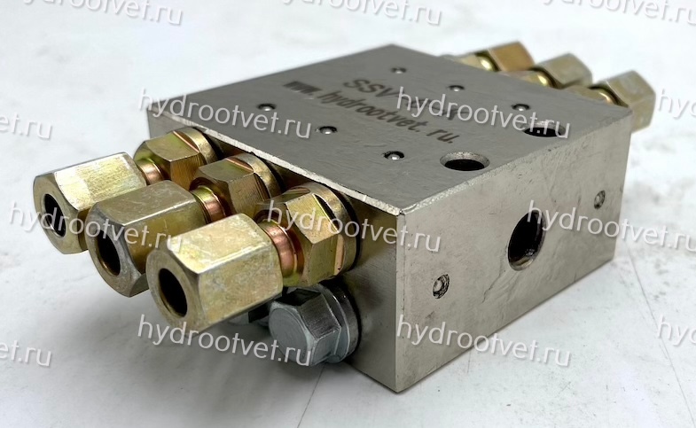 SSV-6-K - Питатель для прогрессивных систем смазки с рабочим давлением 300 бар, количество выходов 6, максимальная доза 0,2 мл/цикл, под электрический индикатор