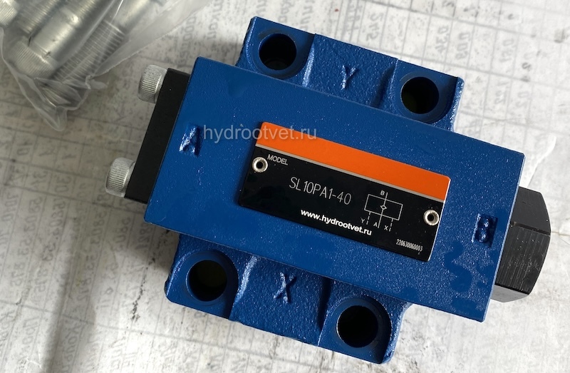 SL10PA1-40 - Гидрозамок для монтажа на плиту Ду10, дренаж - L = есть, А = с предварительным открытием (стандартный вариант), давление открытия 1,5 бар
