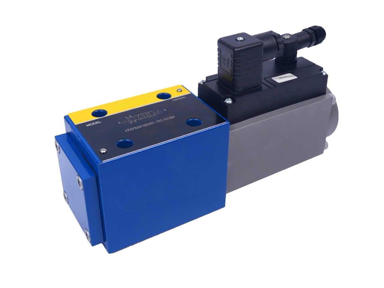 4WRPH10C5B100L–2X/G24Z4/M - Сервораспределитель Ду10 с обратной связью по положению золотника без усилителя, номинальный расход 100 л/мин, характеристика L - линейная, схема С5