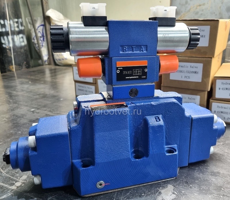 4WEH25J6X/6EG24N9ETS2K4/10D3 - Гидрораспределитель с электроуправлением Ду25 схема J (34), с регулировкой хода золотника