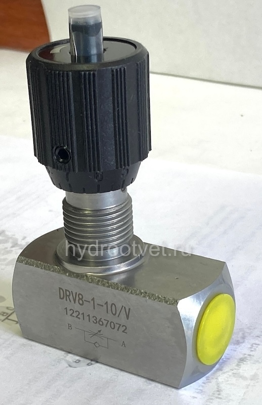 DRV08-1-10/V - Дроссель трубного монтажа c рукояткой, G1/4, обратный клапан - есть