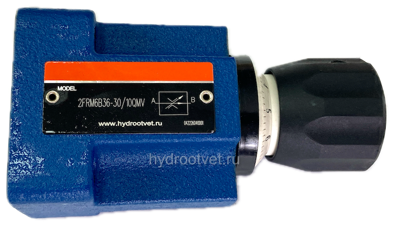 2FRM6B36-3X/10QMV - Регулятор расхода Ду 6 для монтажа на плиту, номинальный расход 10 л/мин, B = без доп. канала (стандарт), обратный клапан - M = нет