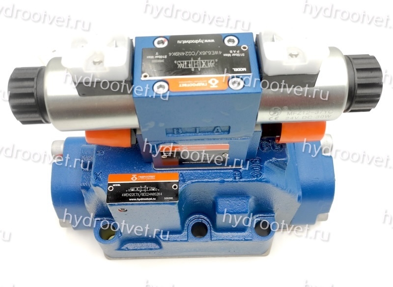 4WEH22E7X/6EG24N9S2K4 - Гидрораспределитель с электроуправлением Ду25 схема E (44), напряжение G24, каналы управления X и Y - внешние