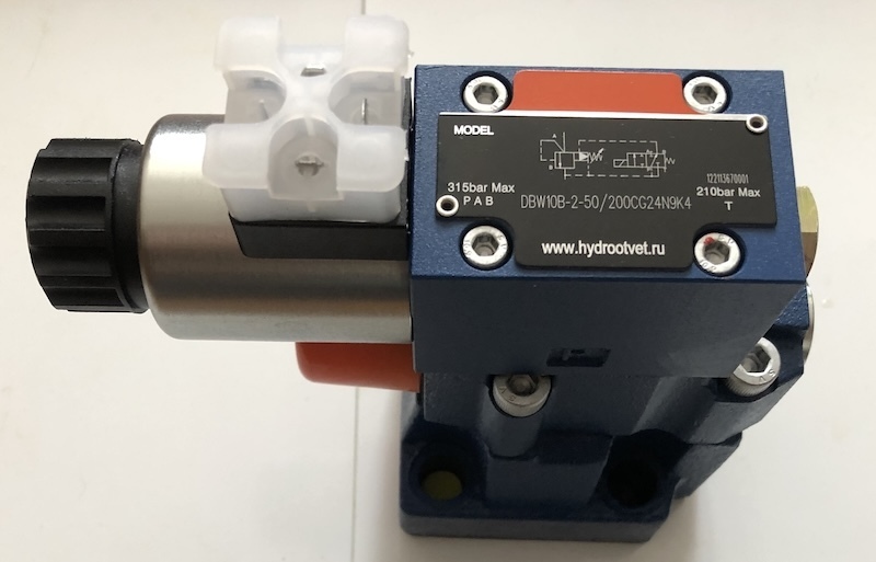 DBW10B2-5X/200CG24N9K4 - Предохранительный клапан Ду10 с давлением настройки до 200 бар, управление - X и Y - внутренние с разгрузкой B = открыт с электроуправлением G24