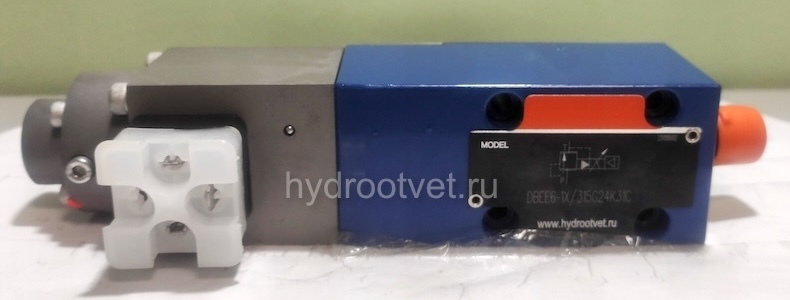 DBE6-1X/200G24K4M - Пропорциональный предохранительный клапан Ду6 (расход до 15 л/мин), давление регулировки до 200 бар, встроенные усилитель = нет, монтаж - на плиту
