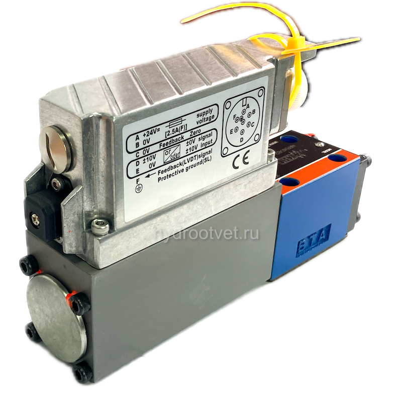 4WRPEH6C3B40P-2X/G24K0/A1M - Сервораспределитель Ду6 с обратной связью по положению золотника и встроенным усилителем (OBE), номинальный расход 40 л/мин, характеристика P - прогрессивная, схема C3, сигнал управления A1 = ±10 V