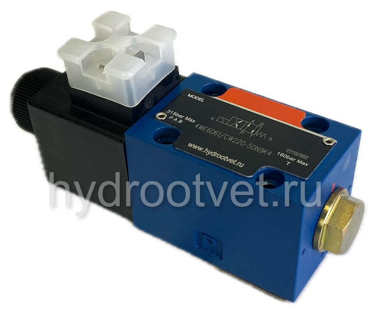 3WE6A61/CW220-50N9K4 - Гидрораспределитель золотниковый Ду 6 с электроуправлением, схема A (573), электроуправление W230, возврат - пружинный