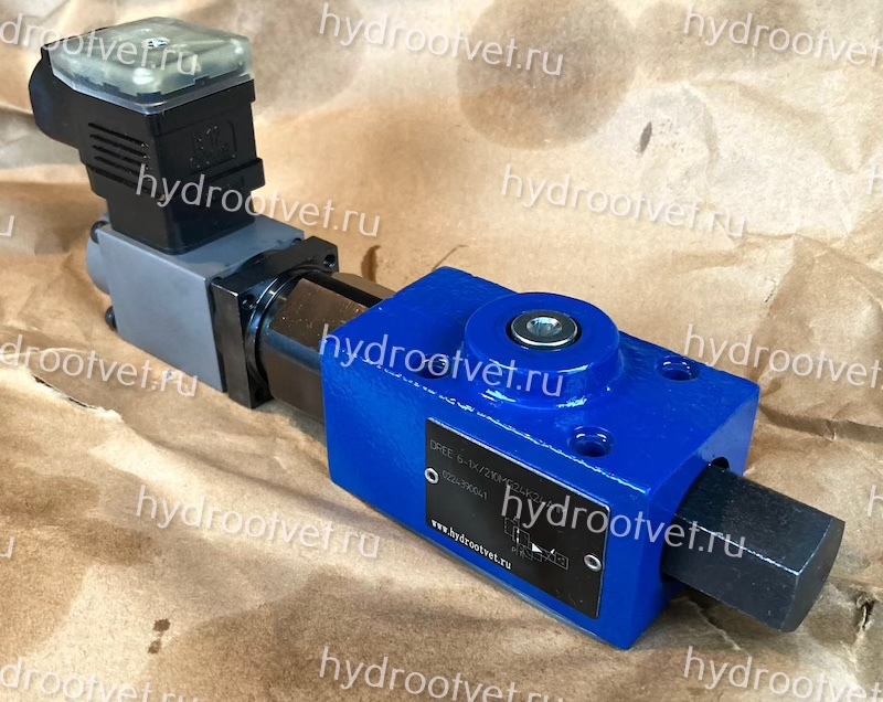 DREE6-1X/210MG24K24A1M - Пропорциональный редукционный клапан Ду6 со встроенным усилителем, сигнал A1 = 0-10В, давление регулировки до 210 бар, монтаж - на плиту