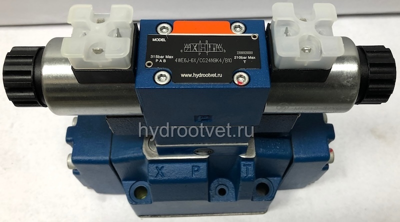 H-4WEH16E7X/6EG24N9ETS2K4/B10D3 - Гидрораспределитель с электроуправлением Ду16 схема E (44), напряжение G24, каналы управления ET - X и Y - внутренние
