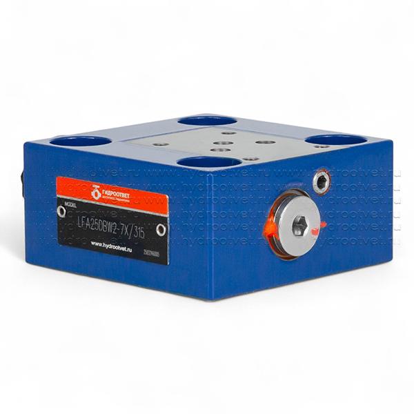 LFA25DBW2-7X/315 - Крышка для логического клапана, типоразмер Ду25 функционал - DBW2 = крышка с предохранительным клапаном с ручной настройкой с функцией разгрузки, под установку распределителя Ду6, два выхода X и Y, элемент регулировки - винт под шестигр