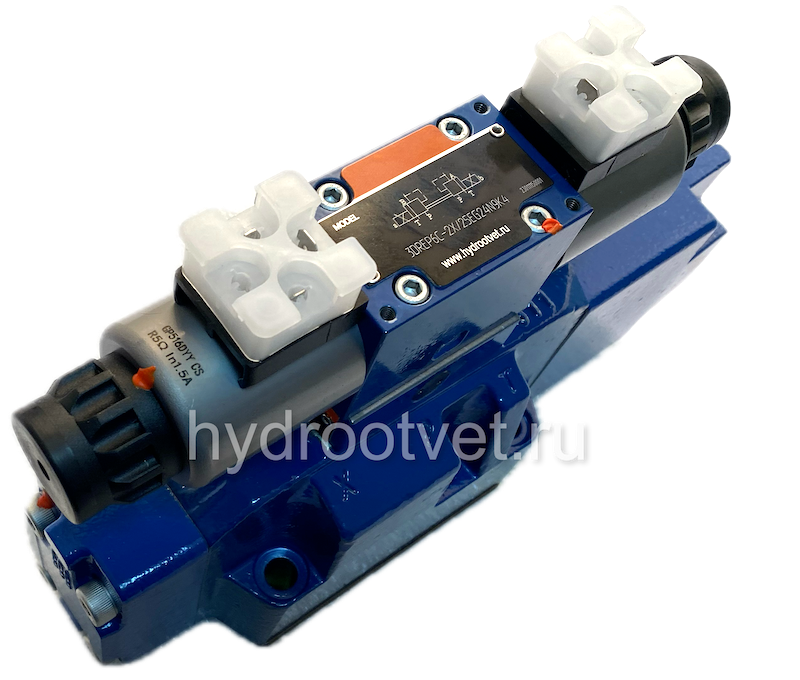 4WRZ16E100-7X/6EG24N9ETK4/D3V - Пропорциональный распределитель Ду16 без усилителя, номинальный расход 100 л/мин, схема E, каналы управления ET - X и Y - внутренние