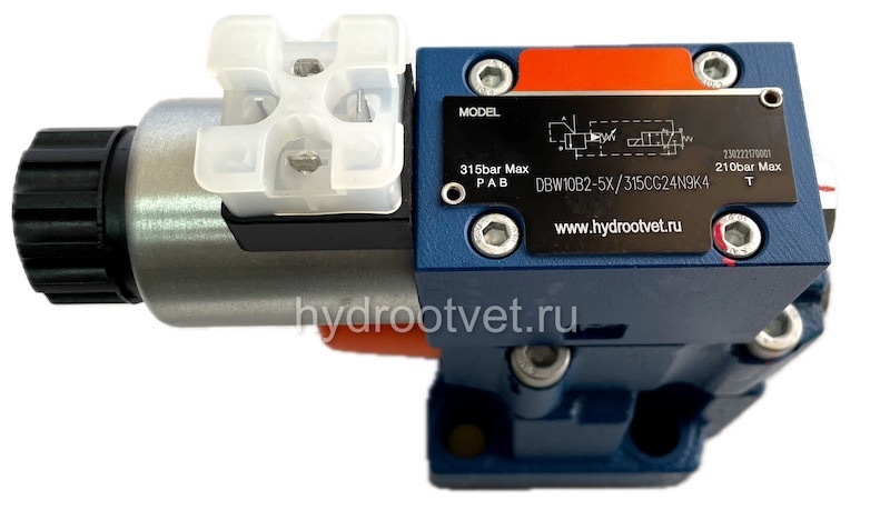 DBW10B2-5X/200CG24N9K4 - Предохранительный клапан Ду10 с давлением настройки до 200 бар, управление - X и Y - внутренние с разгрузкой B = открыт с электроуправлением G24