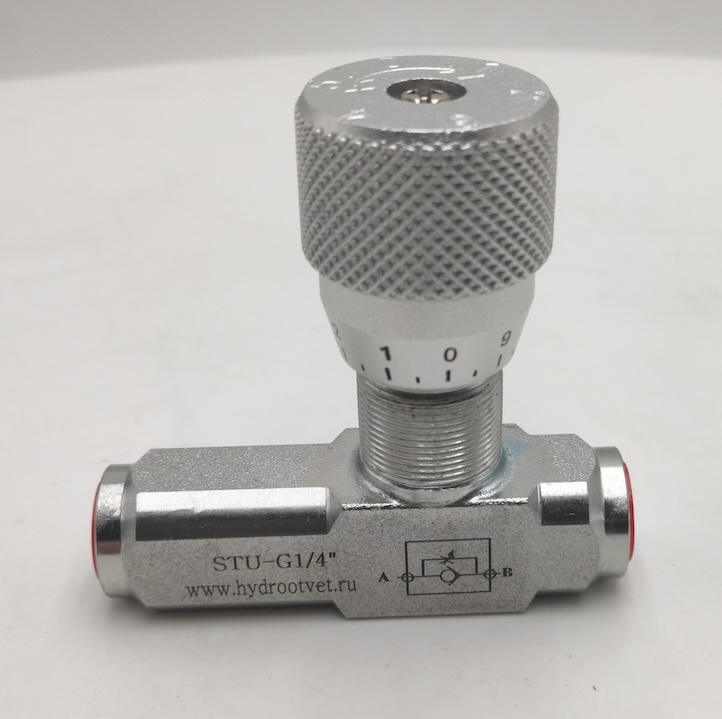 STU-G1/4-1111-1 - Дроссель трубного монтажа c рукояткой, G1/4, с обратным клапаном