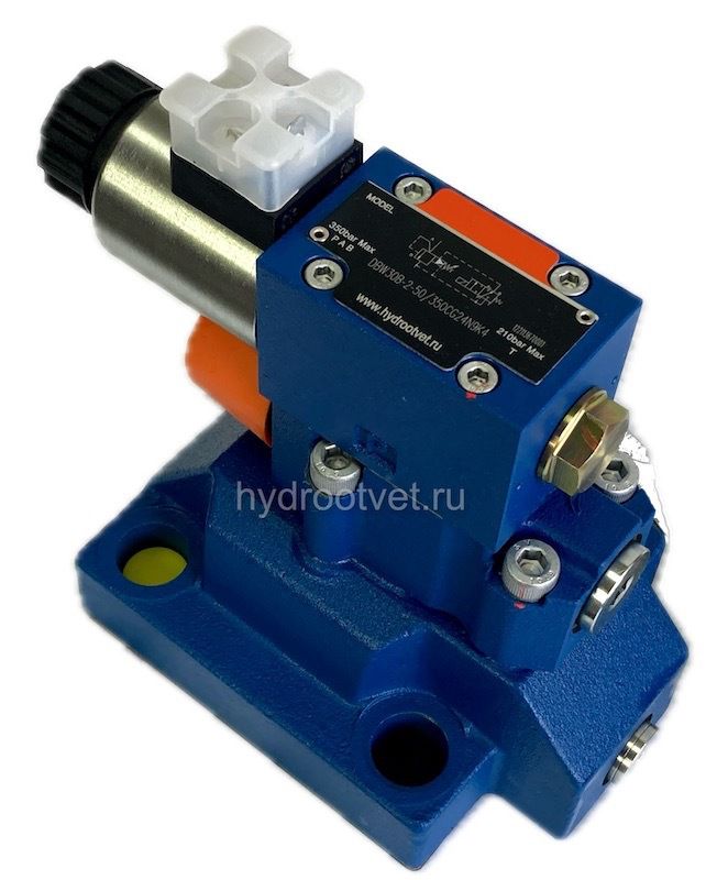 DBW30B2-5X/200CG24N9K4 - Предохранительный клапан Ду32 с давлением настройки до 200 бар, управление - X и Y - внутренние с разгрузкой B = открыт с электроуправлением G24
