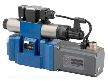 4WRTE10V100L-4X/6EG24ETK31/A1M - Пропорциональный быстродействующий распределитель с обратной связью по положению золотника и со встроенным усилителем (OBE), Ду10, A1 = ±10 В, номинальный расход 100 л/мин, схема V, каналы управления ET = X и Y - внутренни