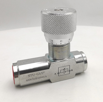 STU-G1/2-1111-1 - Дроссель трубного монтажа c рукояткой, G1/2, с обратным клапаном