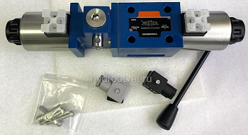 4WEMM10EA3X/CG24N9Z4 - Гидрораспределитель золотниковый Ду10 с электрическим и ручным управлением от рычага, схема EA (44-1), электроуправление G24, возврат - пружинный